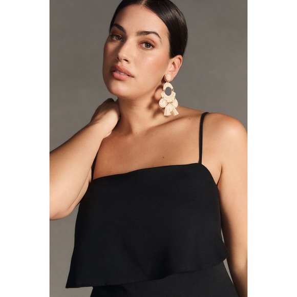 Anthropologie NWT Black Layered Top Midi Dress, Size 6 - Picture 3 of 16